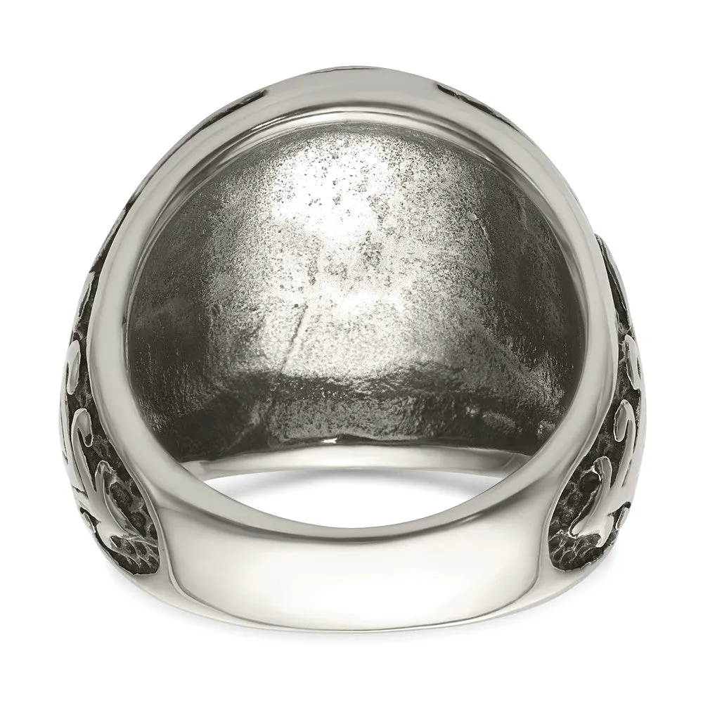 Stainless Steel w/14k Accent Antiqued and Polished Cross Ring
