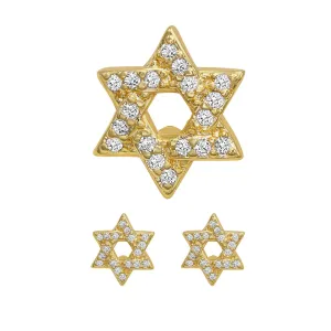 Star Of David Stud 14K Gold Plated Cubic Zirconia Earrings Jewelry Women Men