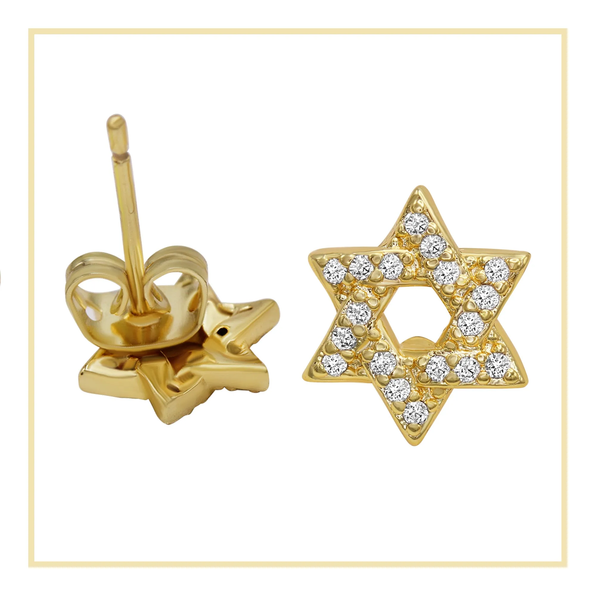 Star Of David Stud 14K Gold Plated Cubic Zirconia Earrings Jewelry Women Men