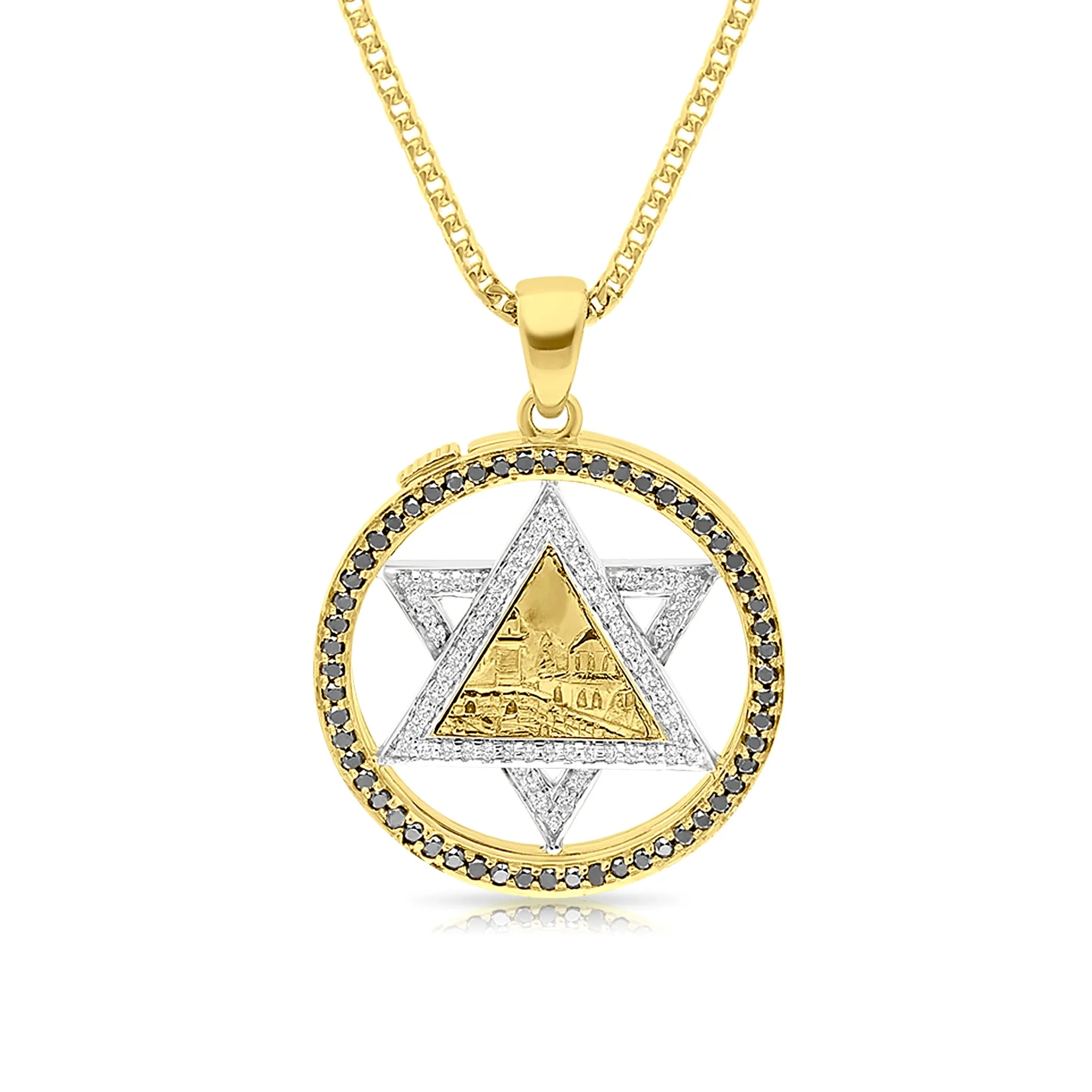 Star of David Western Wall Twist Pendant Black and White Diamonds - .47 Carat