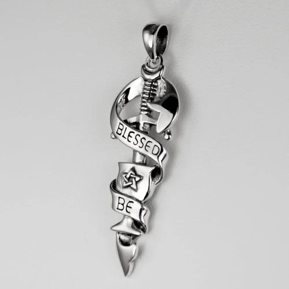 Sterling Silver Blessed Be Wiccan Chalice Blade Pendant