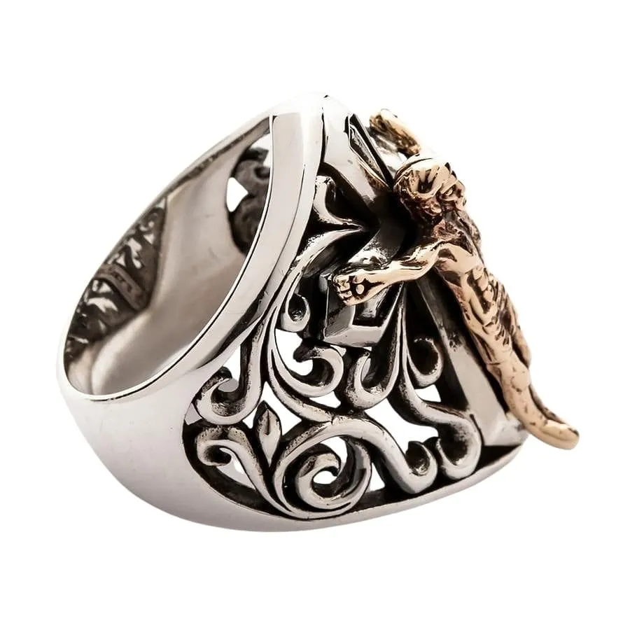 Sterling Silver Cross Gold Jesus Mens Ring