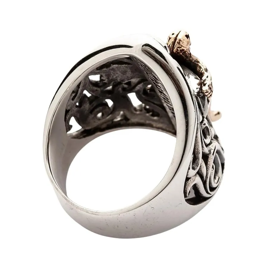 Sterling Silver Cross Gold Jesus Mens Ring
