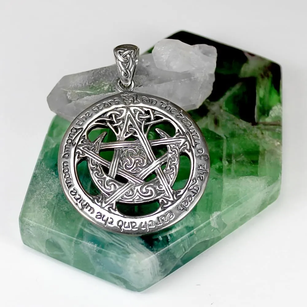 Sterling Silver Extra Large Cut Out Moon Pentacle Pendant; 1.25 Inch Diameter