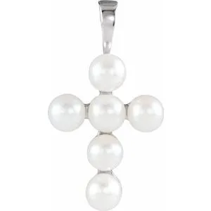 Sterling Silver Freshwater Cultured Pearl Cross Pendant