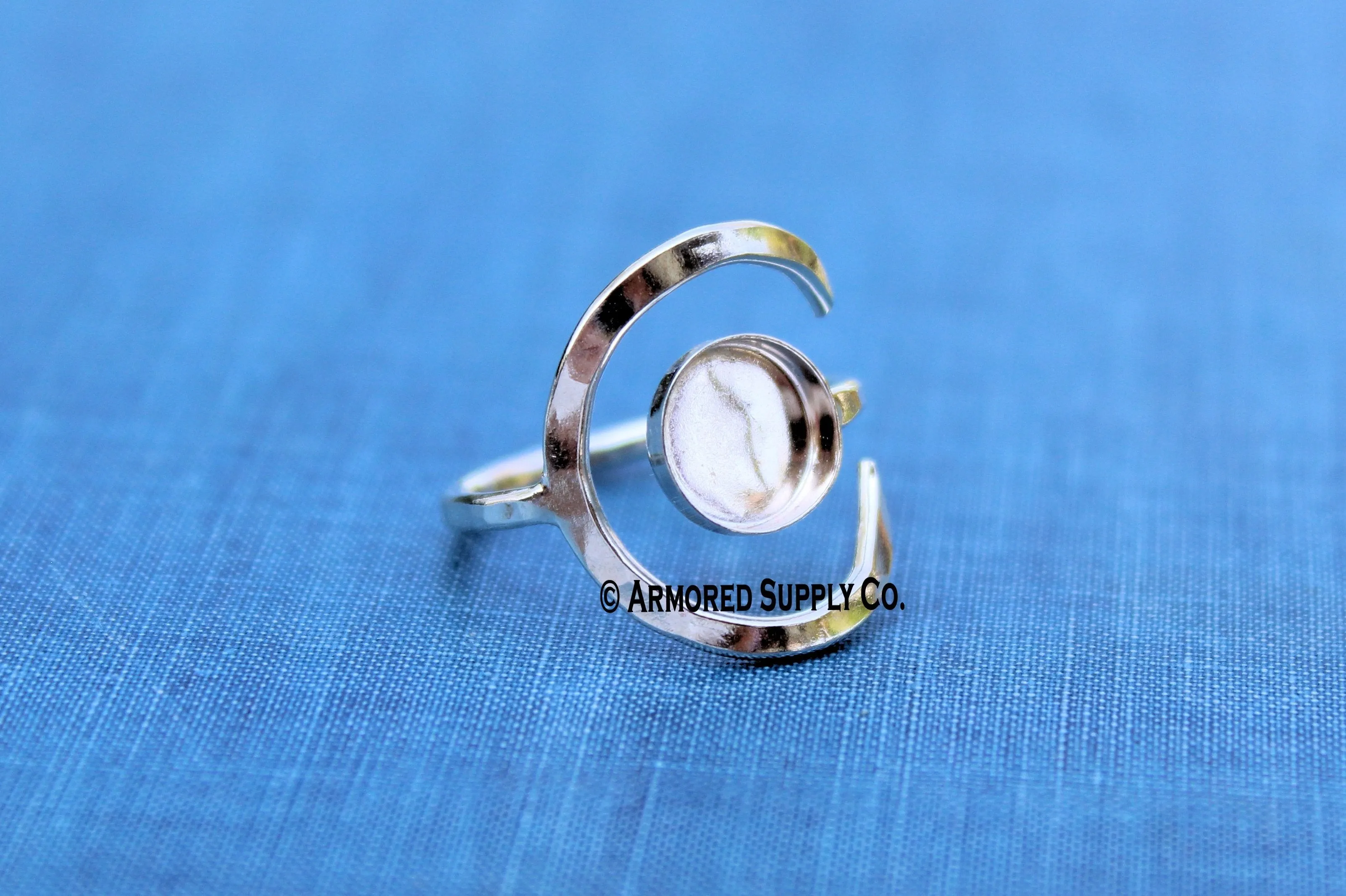 Sterling Silver Hammered Crescent Moon Open Adjustable 5mm Bezel Cup Ring blank