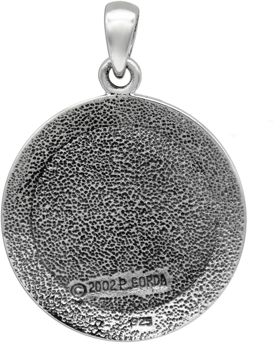 Sterling Silver Moon Pentacle Pentagram Pendant; 1 Inch Diameter