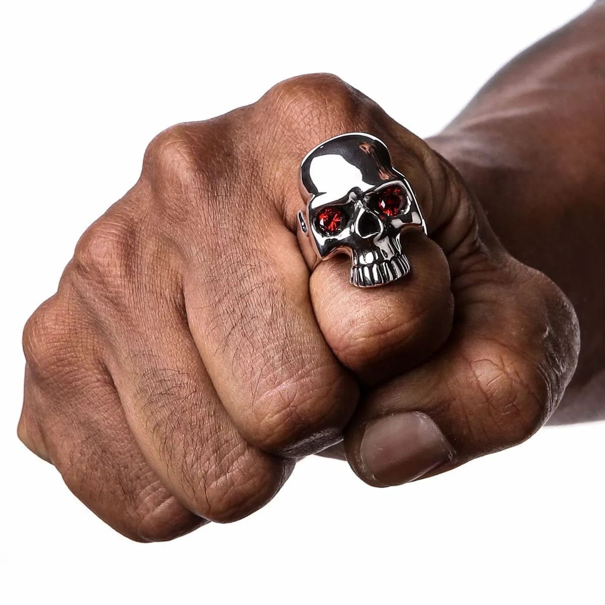 Sterling Silver Red Eye Elegant Skull Ring