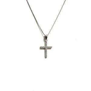 Sterling Silver Rhodium Plated CZ Cross Necklace