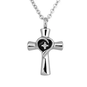 Stylized Cross & Heart Cremation Necklace