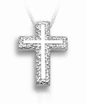 Swirl Border Cross Sterling Silver Cremation Necklace