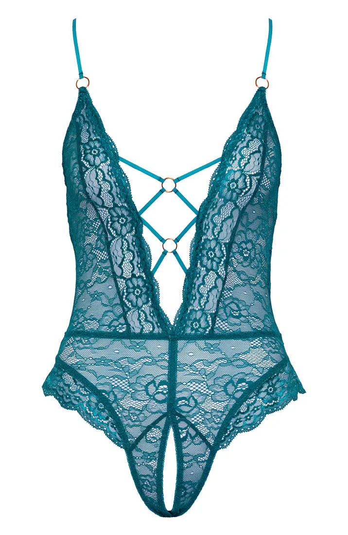 Teal crotchless lace bodysuit - Chasing You