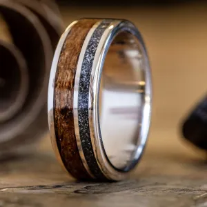 The Expedition | Men's Gold Meteorite Wedding Band with USS North Carolina Battleship Teak Wood