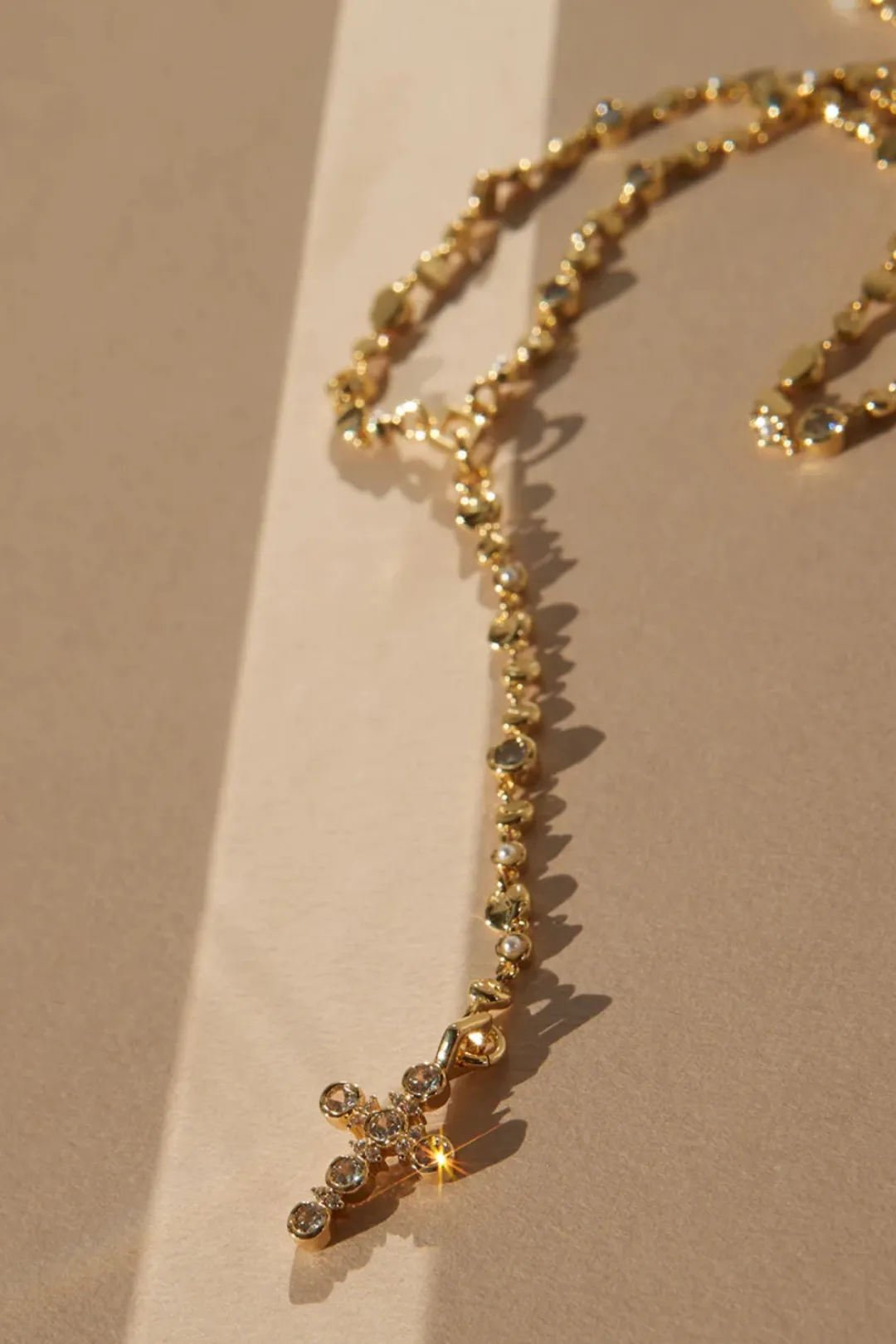 THE ROSETTE CROSS ROSARY NECKLACE