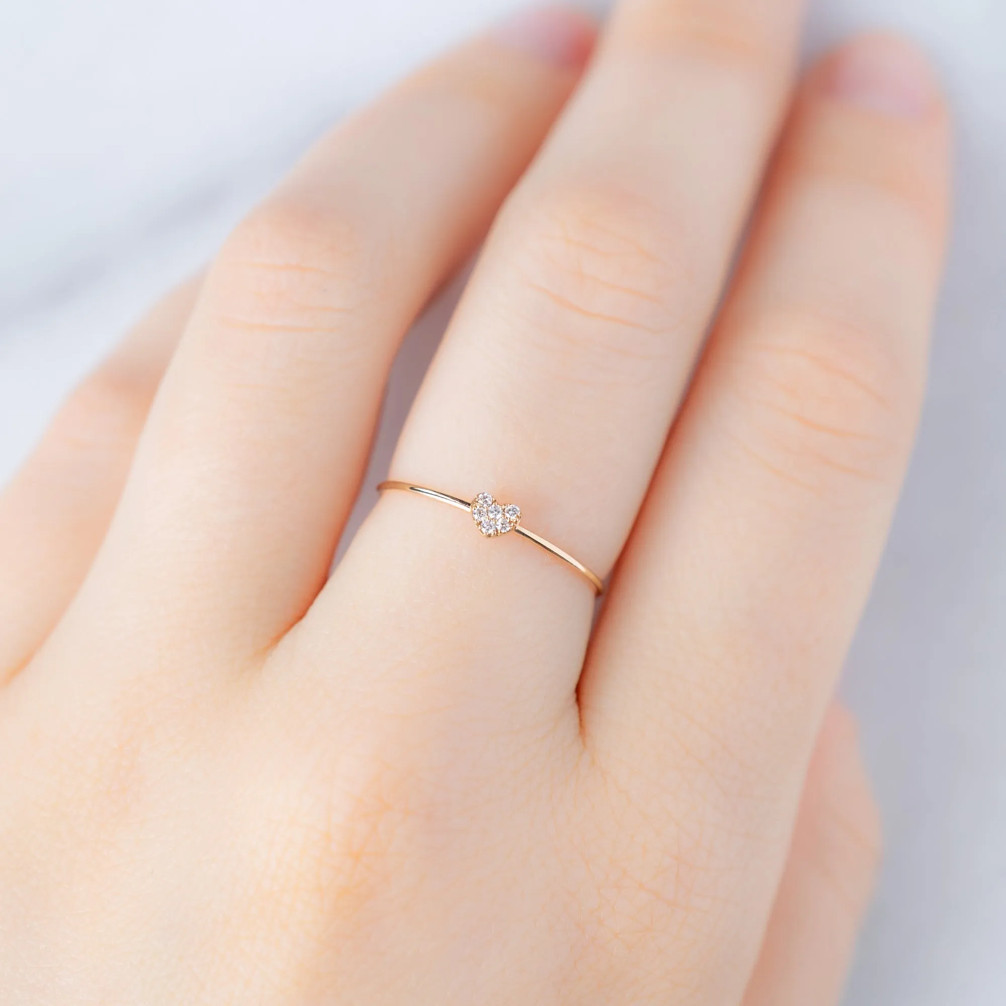 The Sweetheart White Diamond Pavé Ring | 14K Yellow Gold