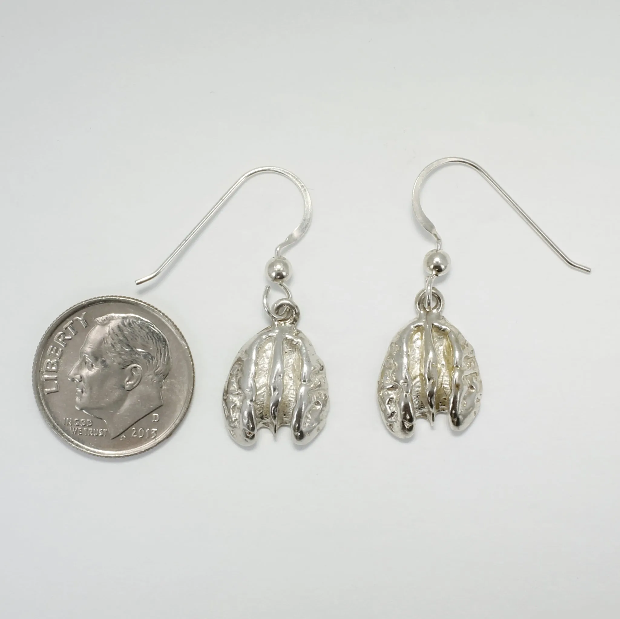 Tiny Silver Pecan Dangle Earrings For Her