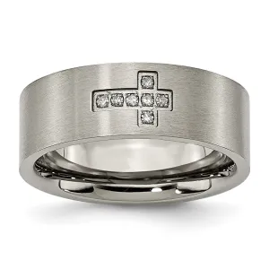 Titanium Brushed 1/15ct Diamond Cross 8mm Flat Band