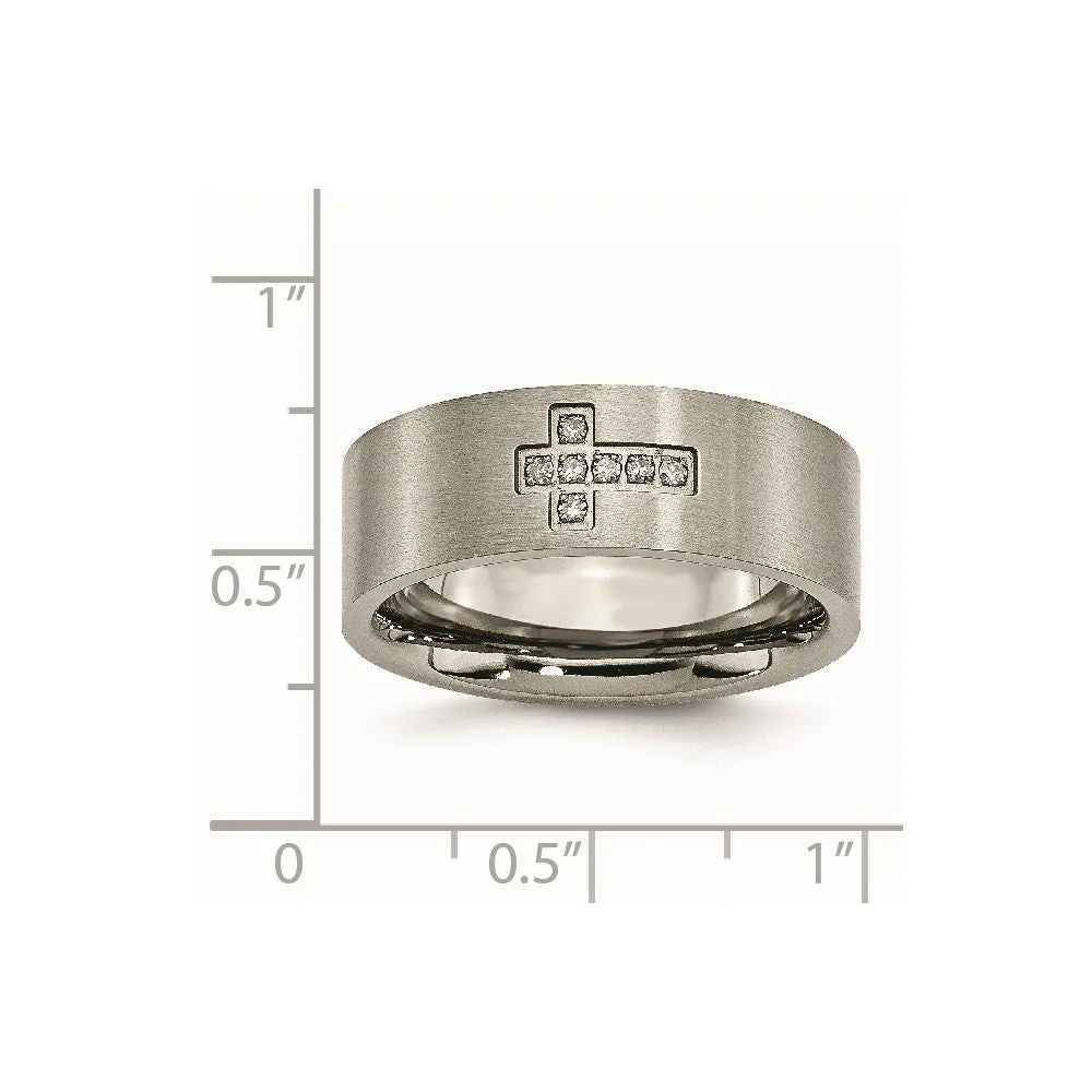 Titanium Brushed 1/15ct Diamond Cross 8mm Flat Band