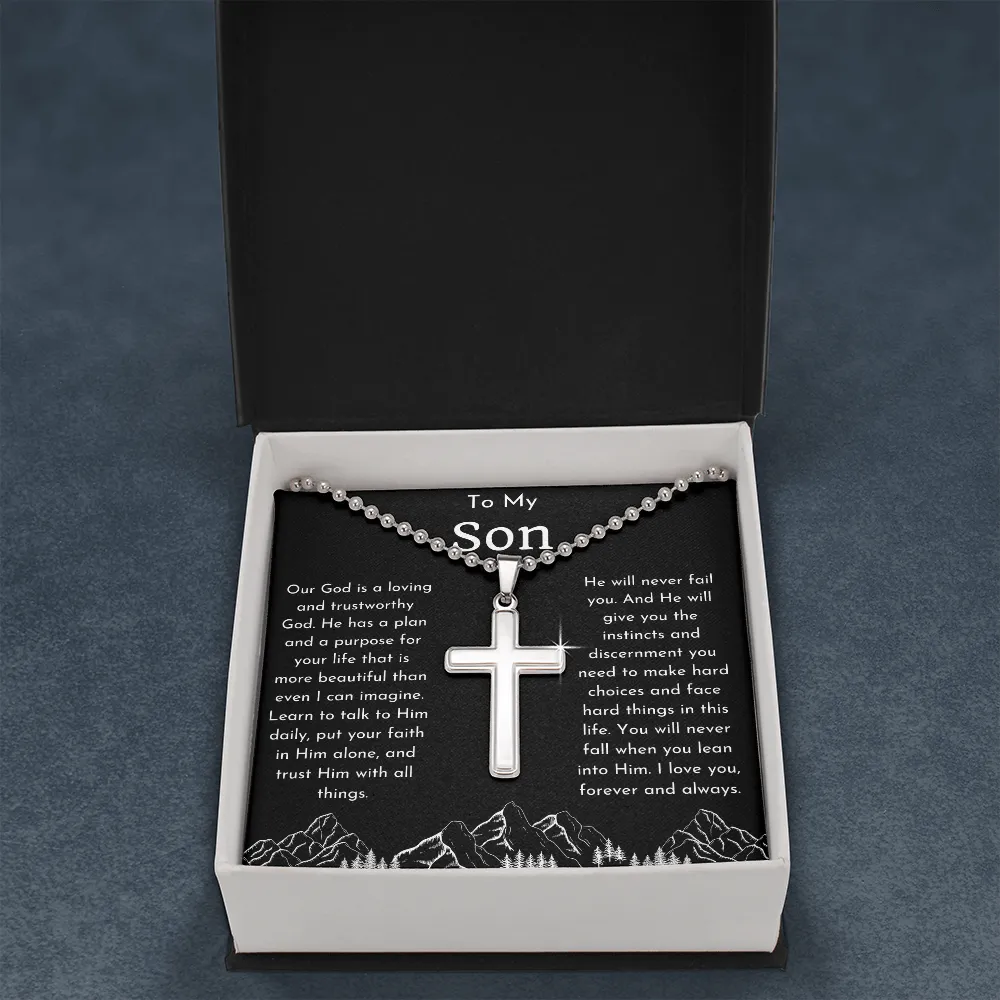 To My Son Religious Ball Chain Cross Necklace