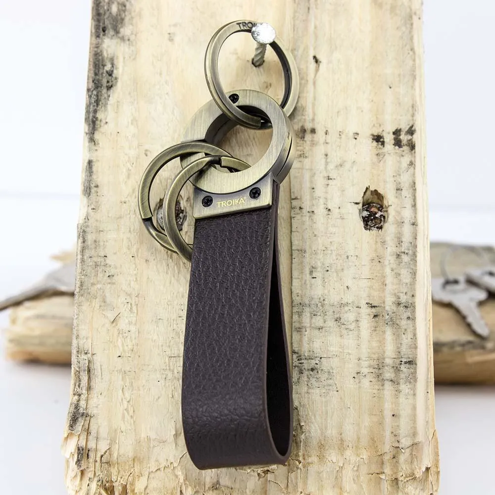 TROIKA Key-Click Leather Keychain with Click Mechanism - Brown/Antique Gold