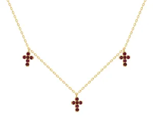 Trois Color Stone Cross Dangle Necklace