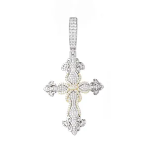 Two Tone 925 Sterling Cubic Zirconia Iced Out Cross Pendant Charm - C400149