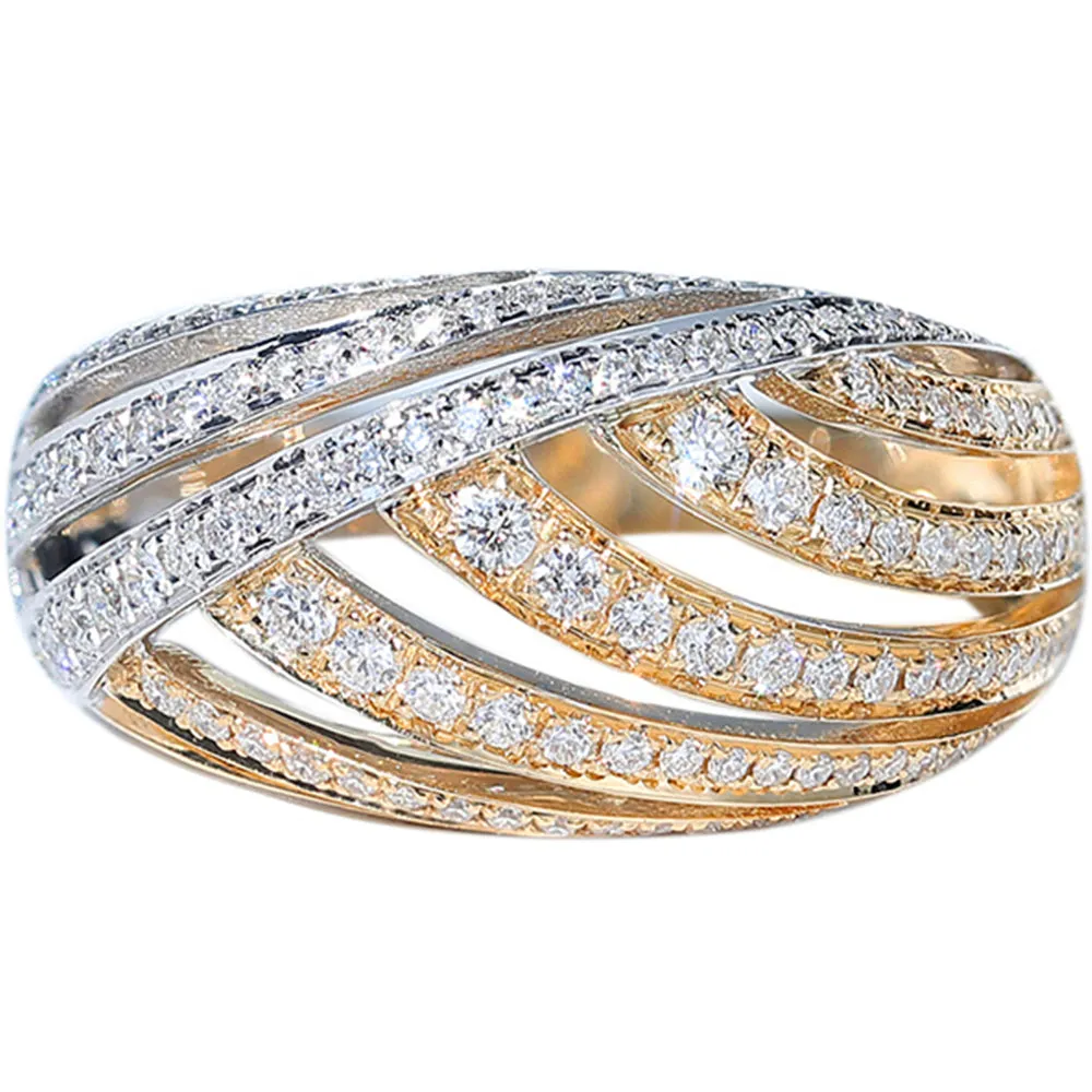 Two Tone Gold Diamond Pave Wide Cocktail Ring