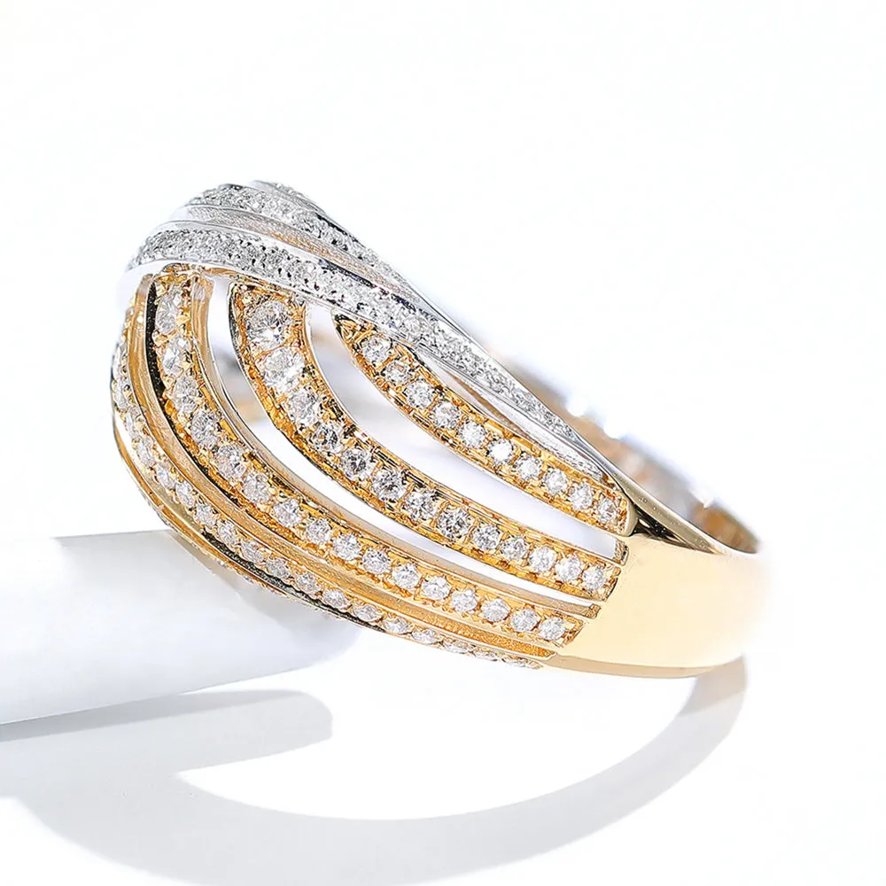 Two Tone Gold Diamond Pave Wide Cocktail Ring