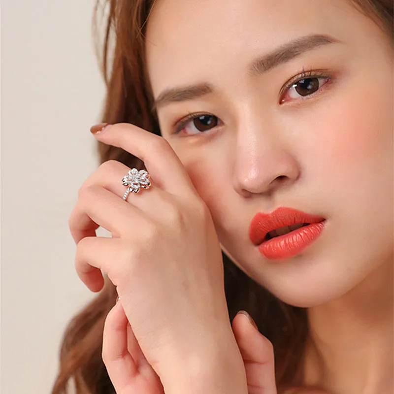 Two Tone Gold Diamond Sakura Flower Ring