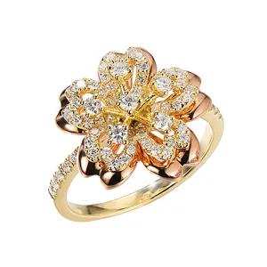 Two Tone Gold Diamond Sakura Flower Ring