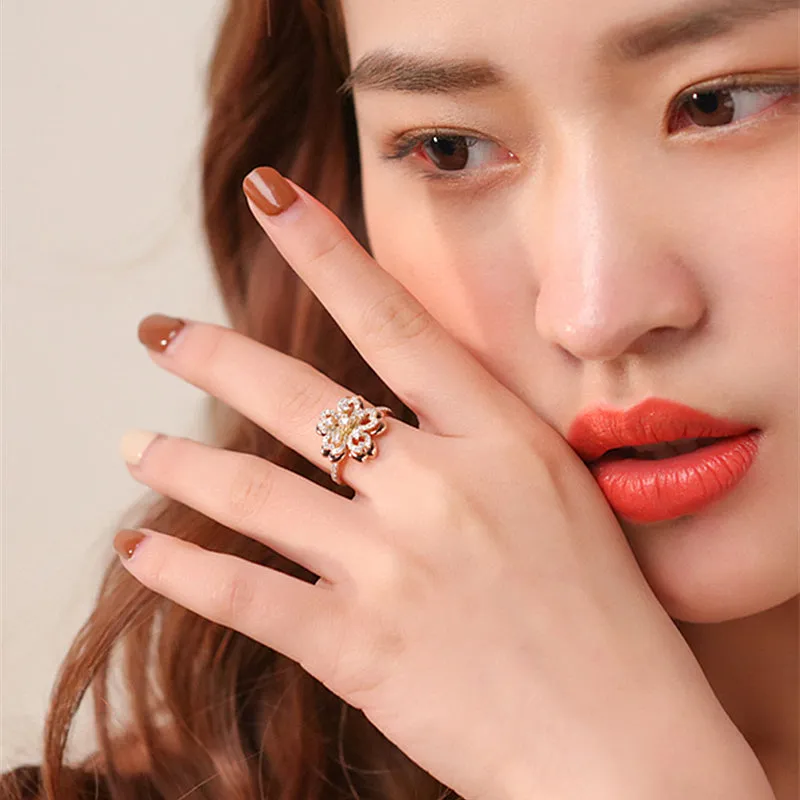 Two Tone Gold Diamond Sakura Flower Ring