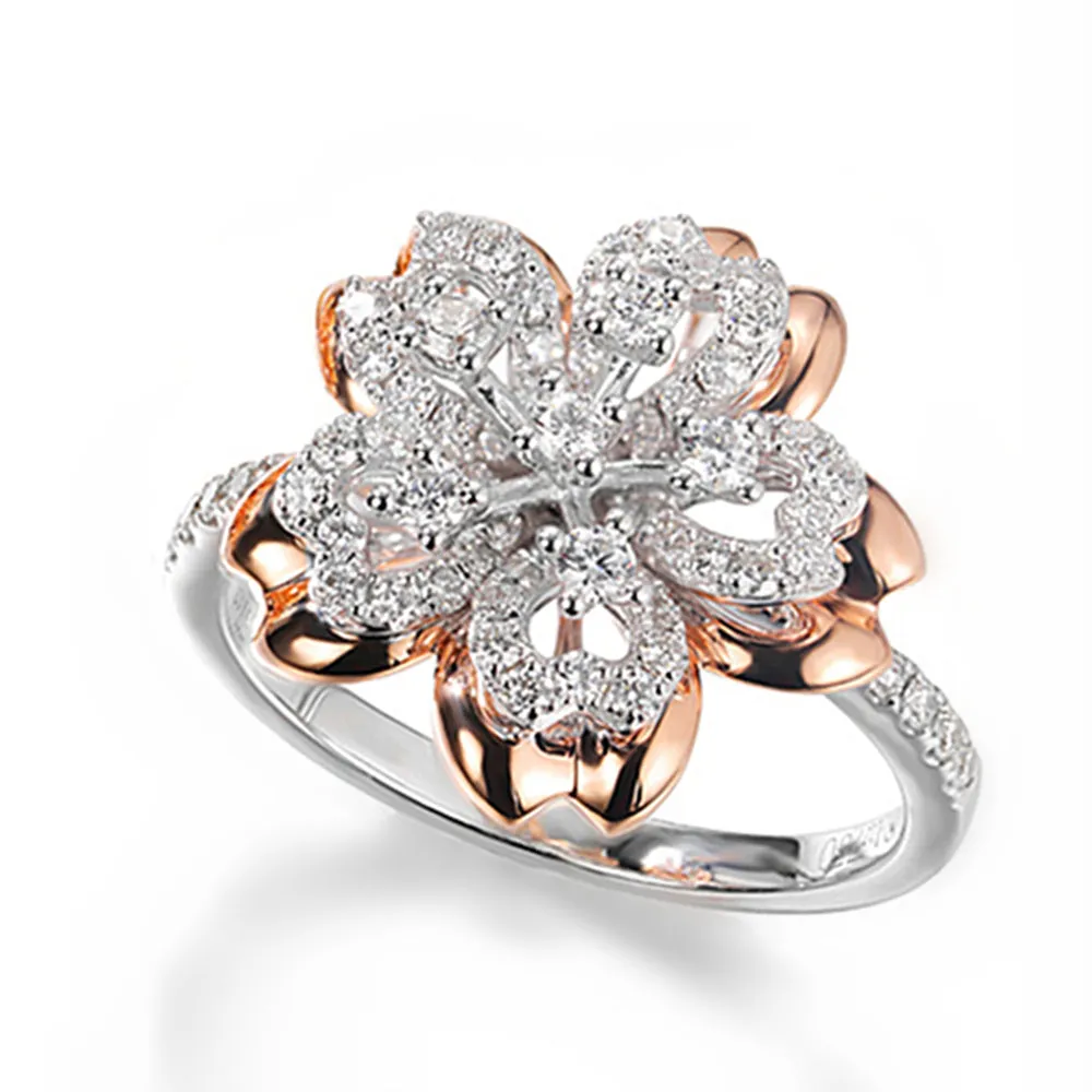 Two Tone Gold Diamond Sakura Flower Ring