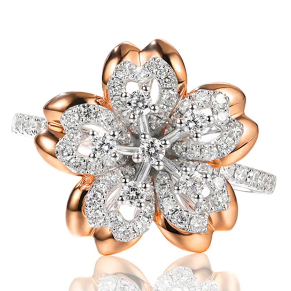 Two Tone Gold Diamond Sakura Flower Ring