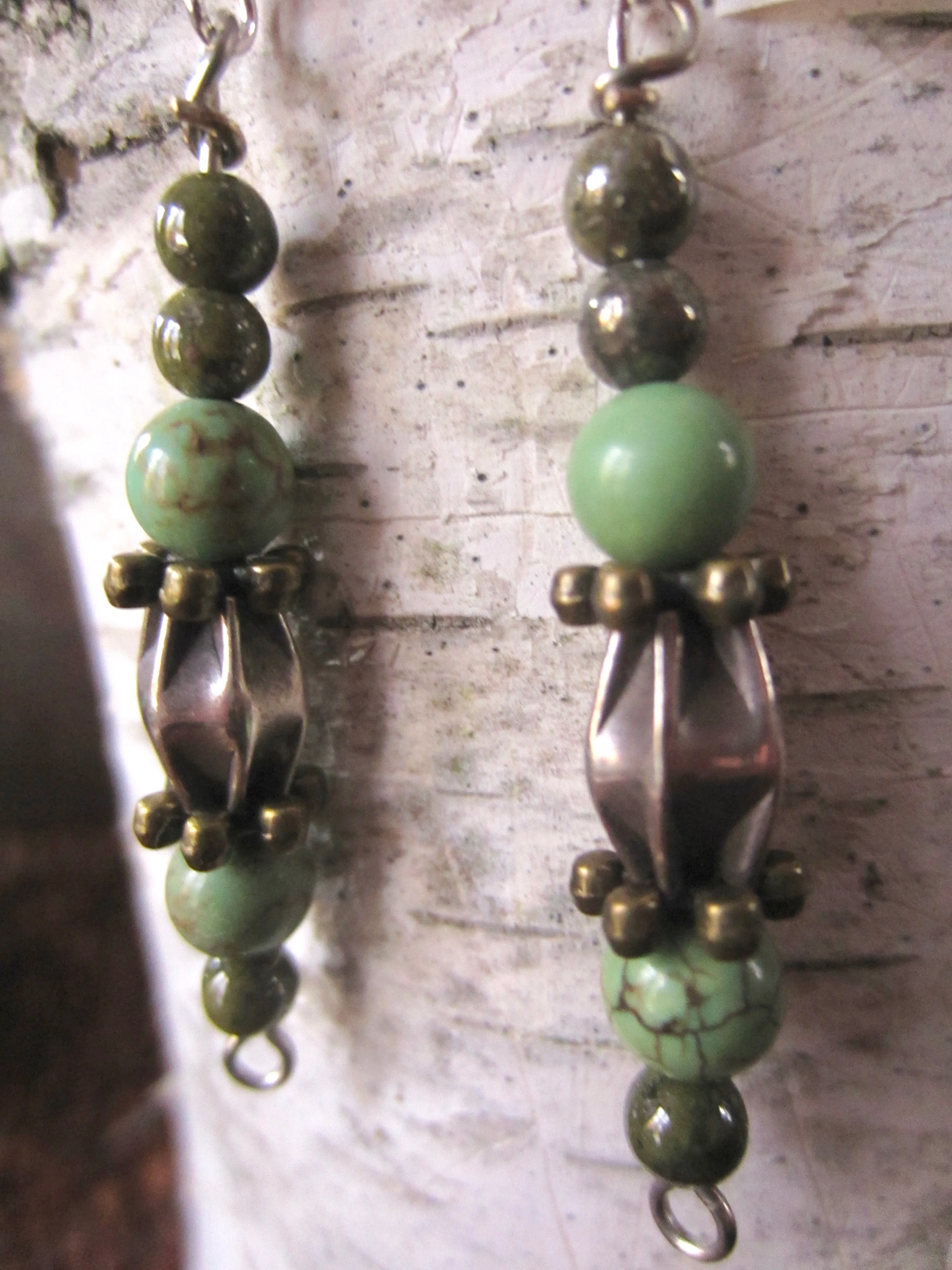 Unique Silver Starfruit Dangle Earrings with Turquoise