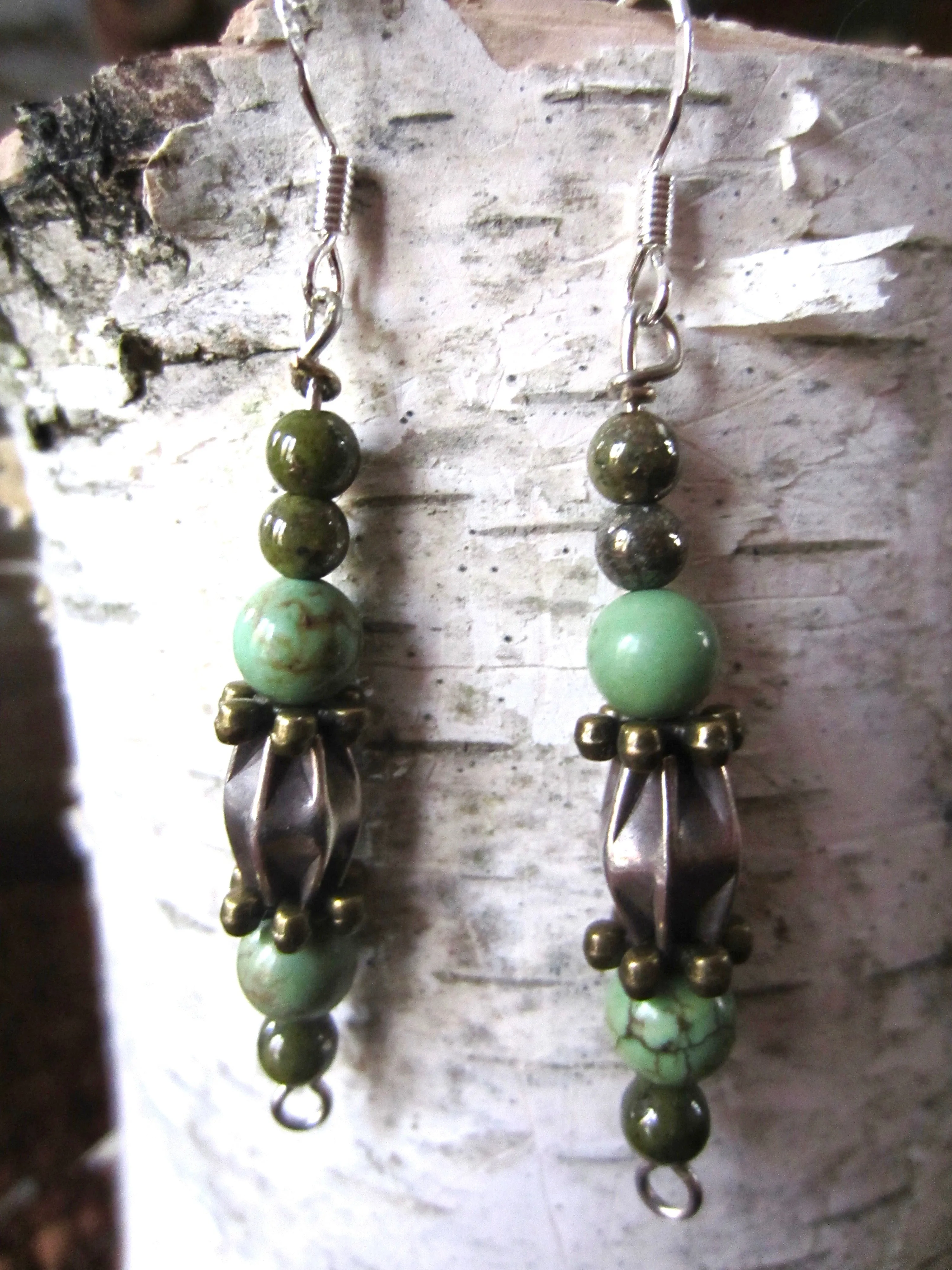 Unique Silver Starfruit Dangle Earrings with Turquoise