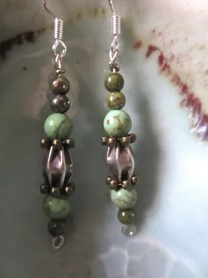 Unique Silver Starfruit Dangle Earrings with Turquoise