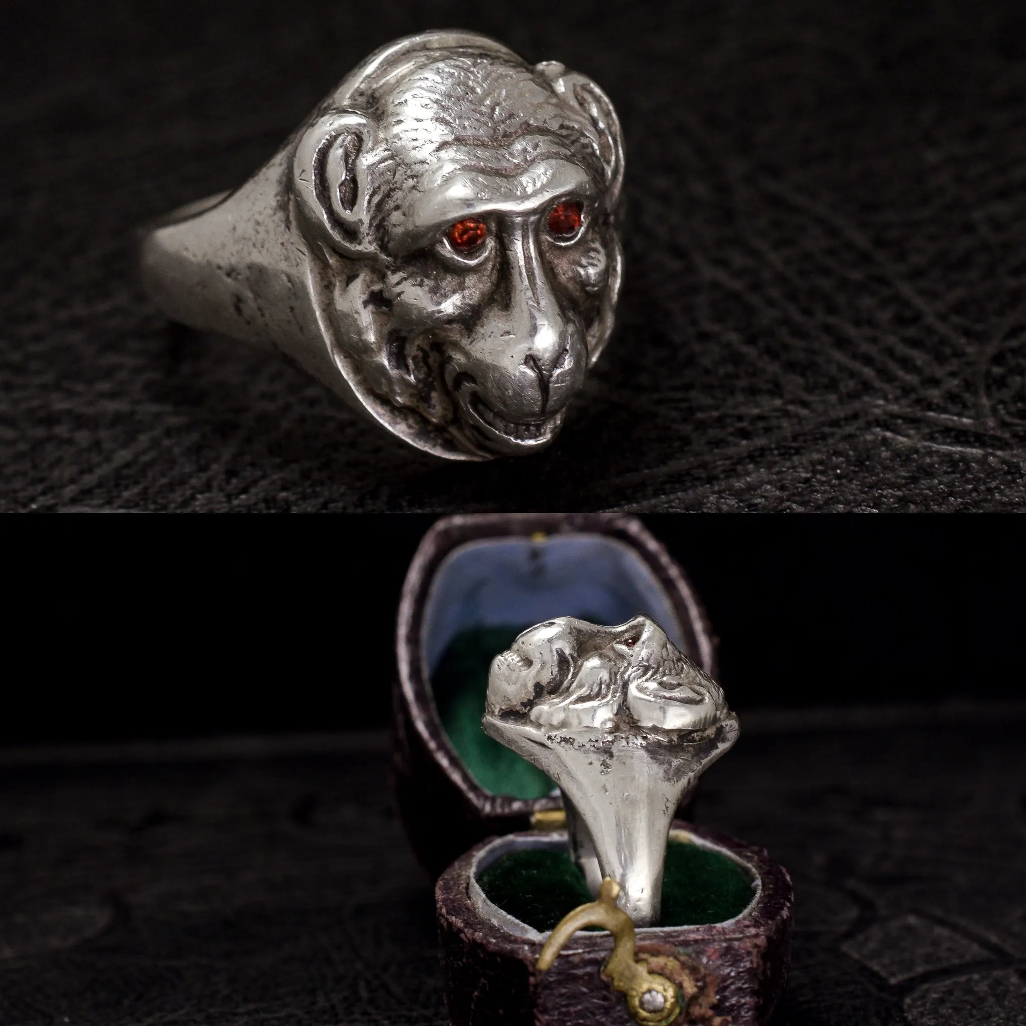 Victorian Garnet Eye Monkey Face Ring