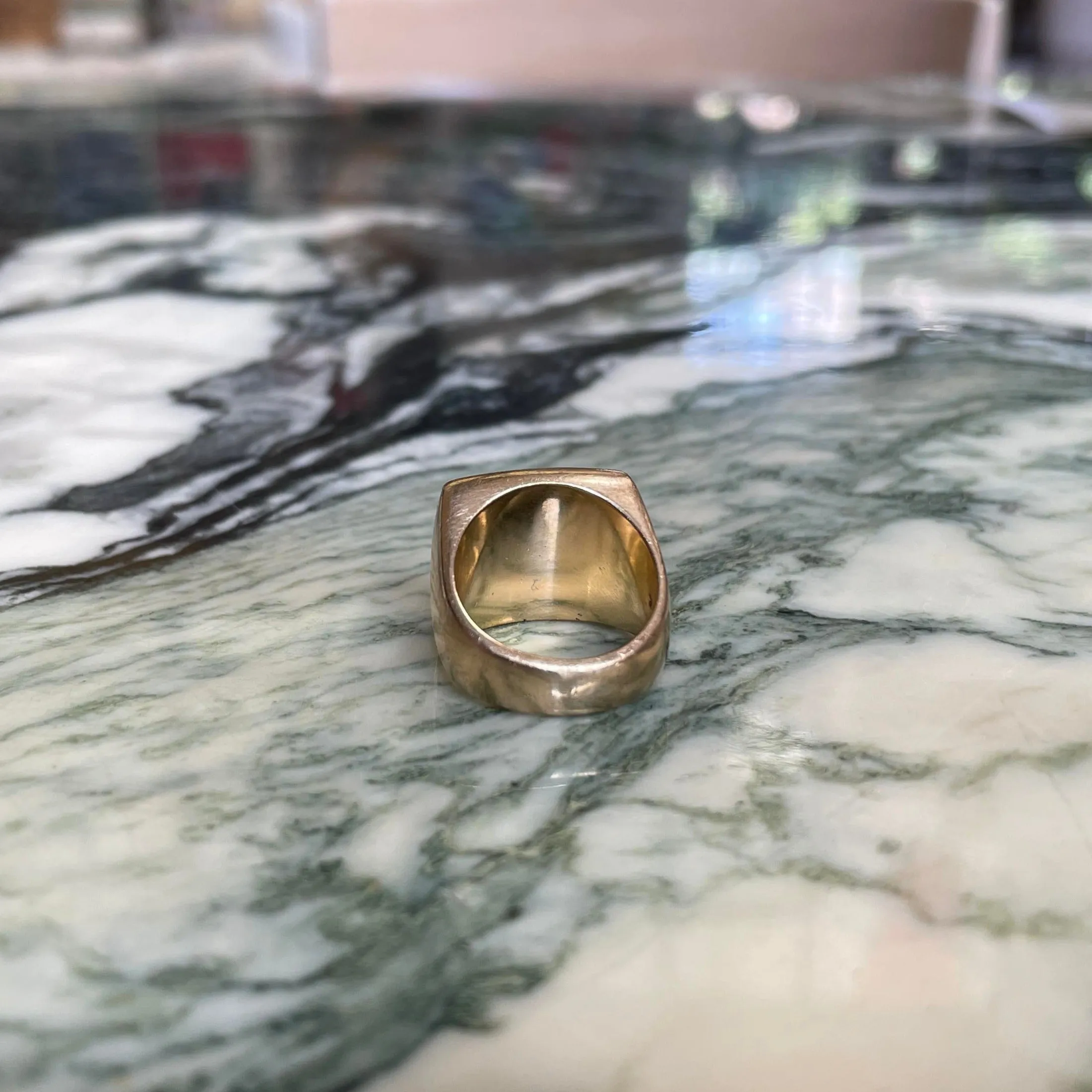 Vintage 14k Inlaid Dot   Diamond Signet Ring