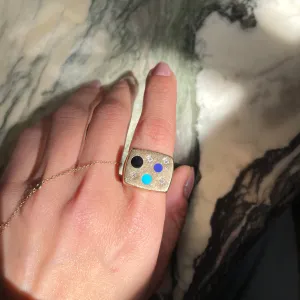 Vintage 14k Inlaid Dot   Diamond Signet Ring