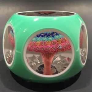 Vintage Baccarat Art Glass Paperweight Double Overlay Millefiori Mushroom
