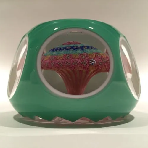 Vintage Baccarat Art Glass Paperweight Double Overlay Millefiori Mushroom