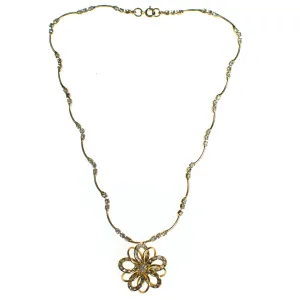 Vintage Dainty 1950s Gold Wired Flower and Rhinestone Necklace
