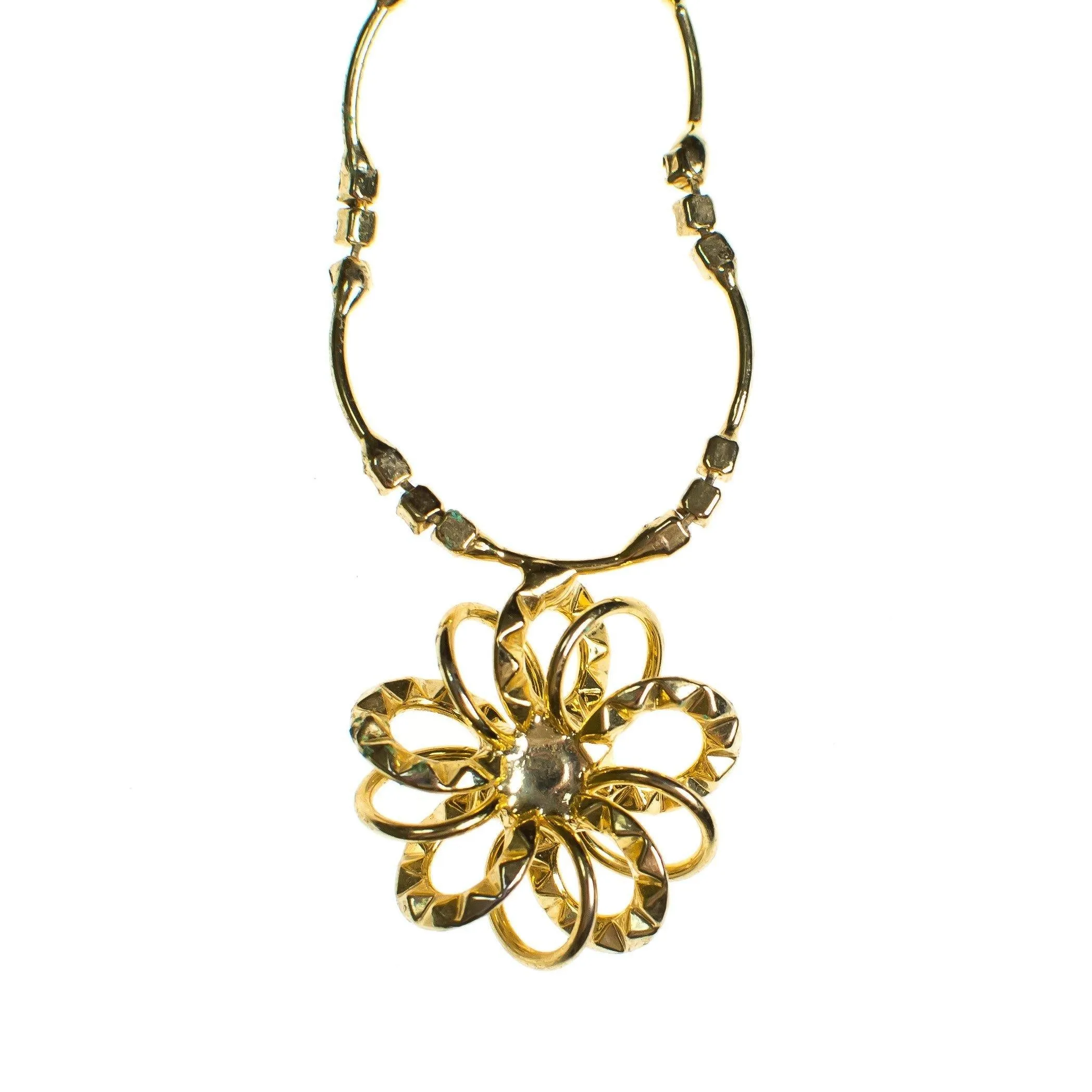 Vintage Dainty 1950s Gold Wired Flower and Rhinestone Necklace