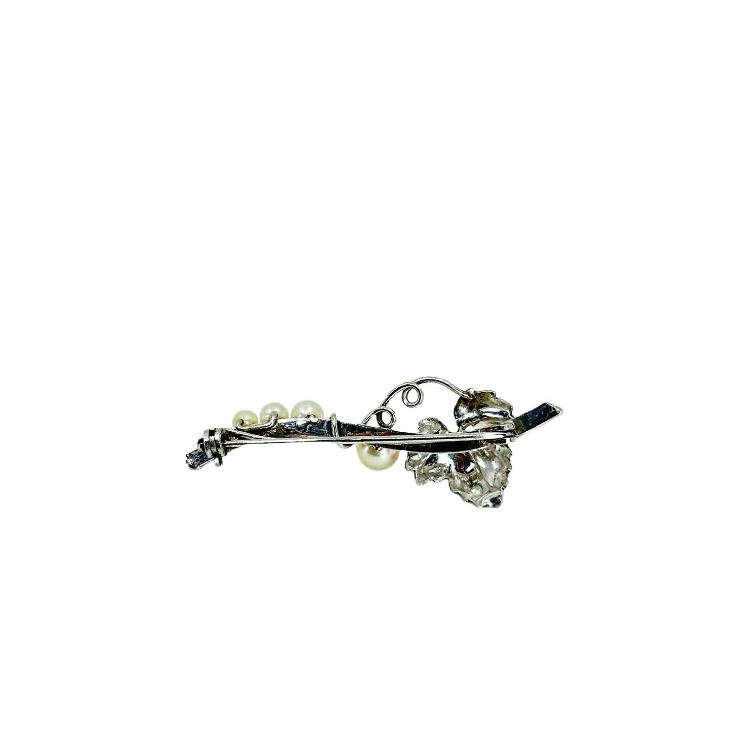 Vintage Grape Branch Japanese Saltwater Akoya Cultured Pearl Pin Brooch- Sterling Silver