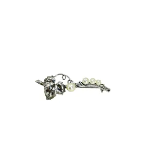 Vintage Grape Branch Japanese Saltwater Akoya Cultured Pearl Pin Brooch- Sterling Silver