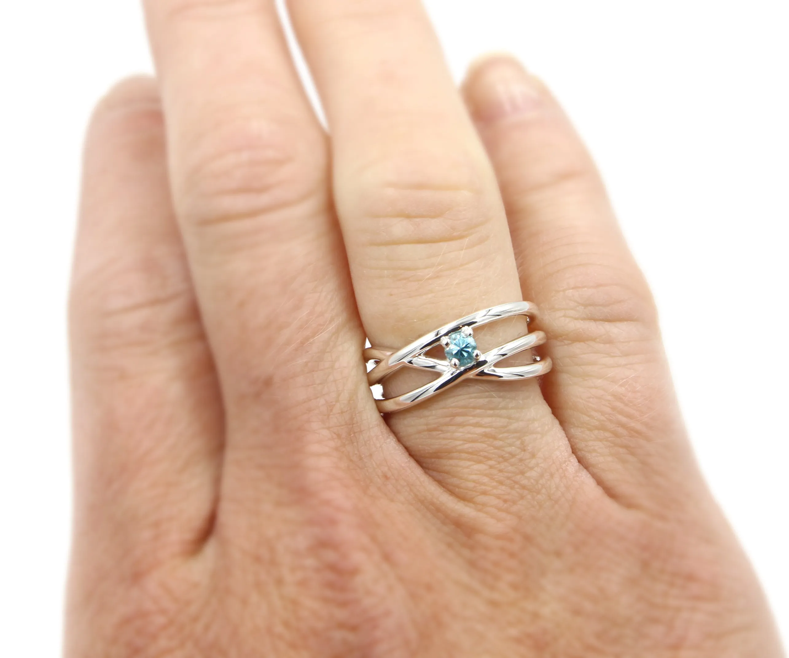 Weave Criss-Cross Gemstone Silver Ring
