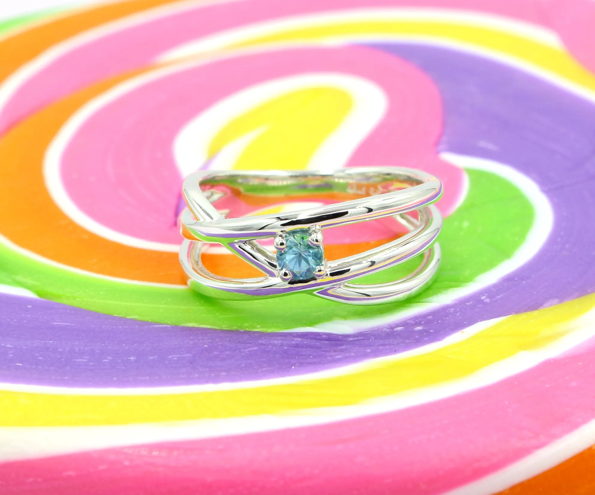 Weave Criss-Cross Gemstone Silver Ring