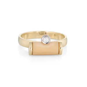 White Coral Diamond Barrel Ring Vintage 14k Yellow Gold Stacking Jewelry Estate