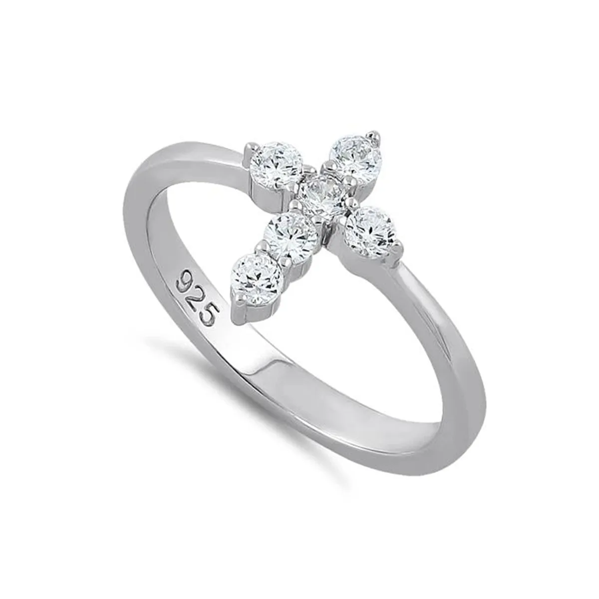 White Cubic Zirconia Christian Cross Ring
