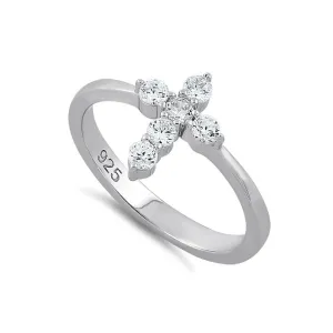 White Cubic Zirconia Christian Cross Ring